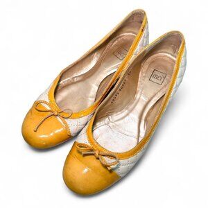 INCI YELLOW CREAM BALLET FLATS BOW DETAILS QUILTED LEATHER WOMENS 38 7.5